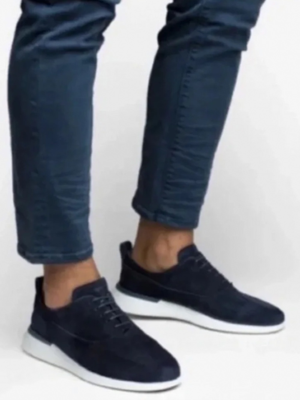 WOLF & SHEPHERD Leather Crossover Longwing Nubuck Shoes Mens 14M Navy